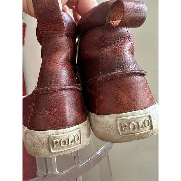 Polo Ralph Lauren Shoes Tavis Brown Leather High Top Sneakers Boots Men Size - Picture 4 of 16